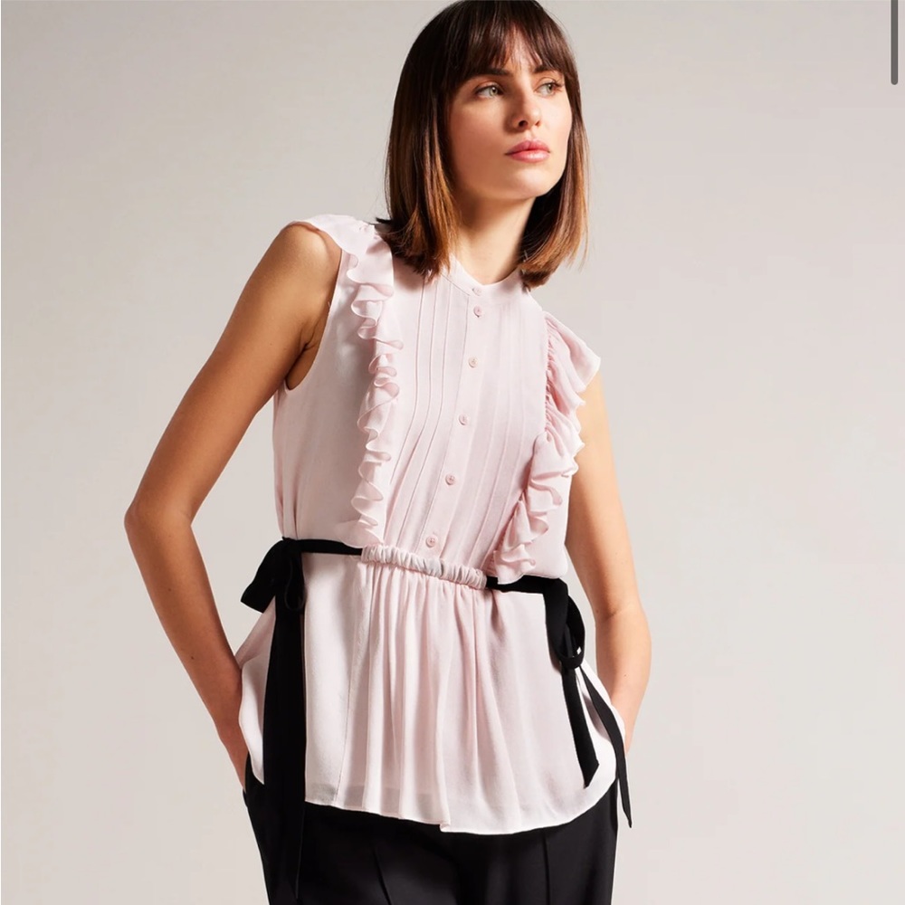 Ted Baker Evalie Sleeveless Pleated Frilled Ruffle Bow Top